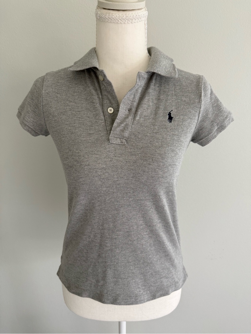 Ralph Lauren Girls Cotton Mesh Polo Shirt, Andover Heather,  Navy Pony, L
